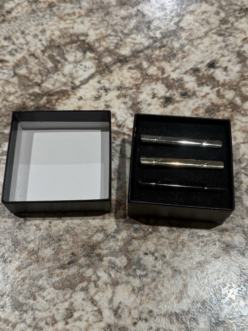 Men’s Tie Clip Set 3 Pc Silver Gold Black Tone 2.3” Tie Bars Classic Formal